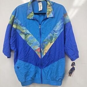 VINTAGE 90 Sun Blocks Jacket Mens XL Blue Green Colorblock Nylon Windbreaker New